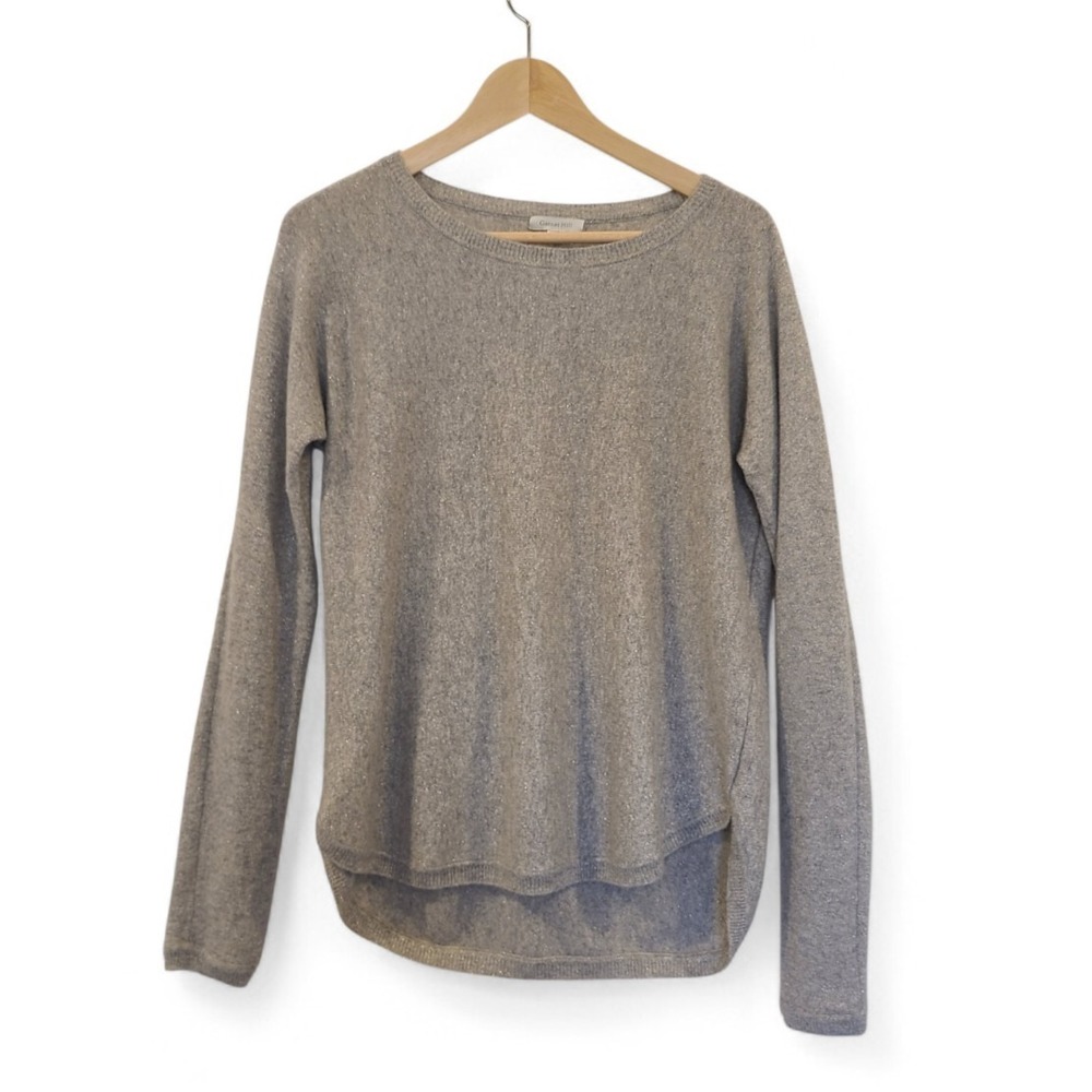 Garnet Hill Womens Sweater Large Gray Cashmere Blend Metallic Silver Pullover‎